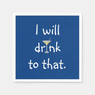 Serviette En Papier Amusement De Fête Avec Martini Sur Bleu