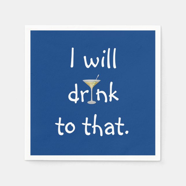 Serviette En Papier Amusement De Fête Avec Martini Sur Bleu (Devant)