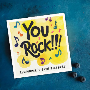 Serviette En Papier Amusez-Vous Rock Jaune Aquarelle Notes de Musique