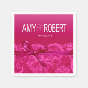 Serviette En Papier Amy Bows Ribbon & Lace Mariage fuschia
