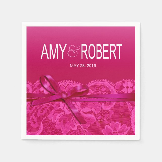 Serviette En Papier Amy Bows Ribbon & Lace Mariage fuschia (Devant)