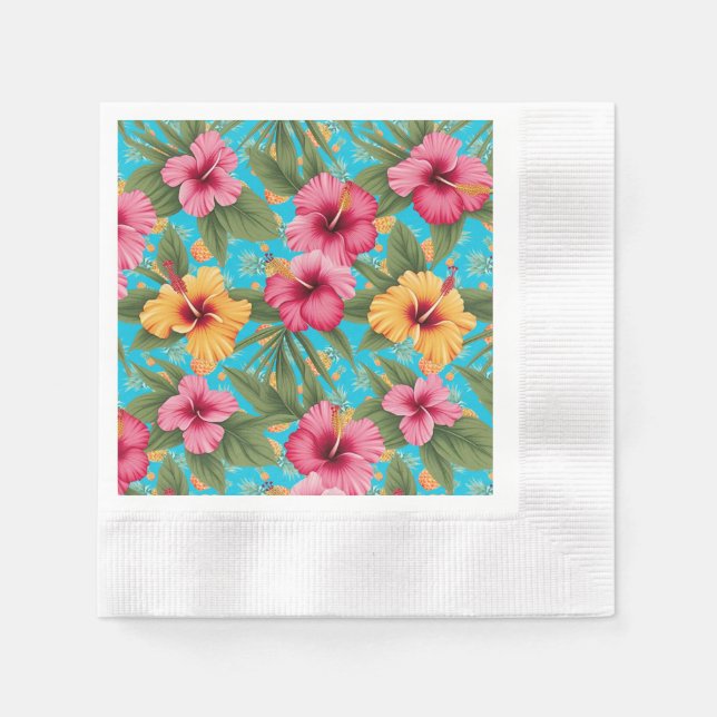Serviette En Papier Ananas à fleurs tropicales (Devant)