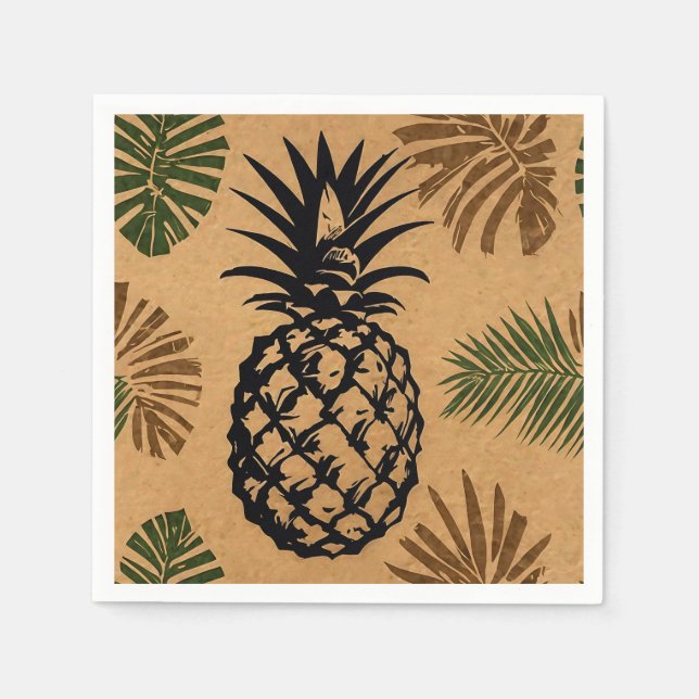Serviette En Papier Ananas avec feuilles tropicales (Devant)