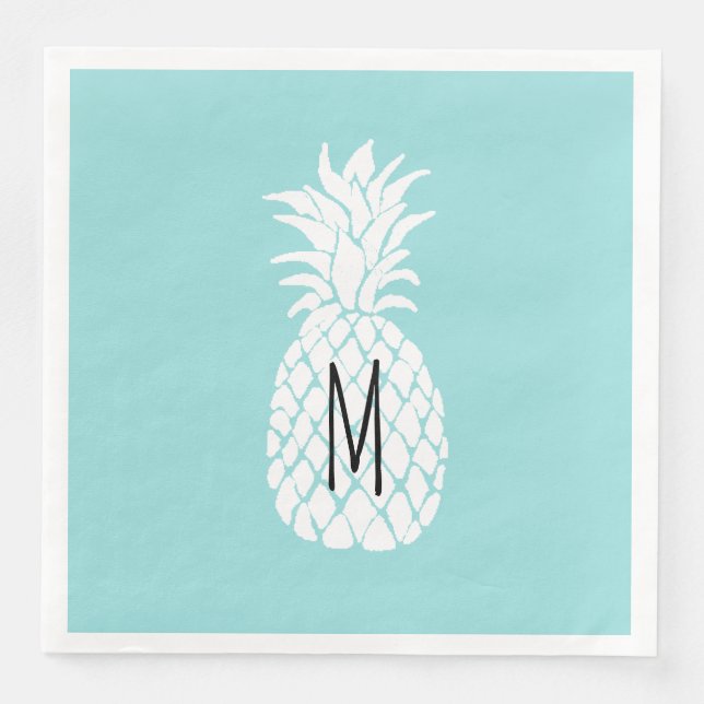 Serviette En Papier ananas blanc monogramme (Devant)