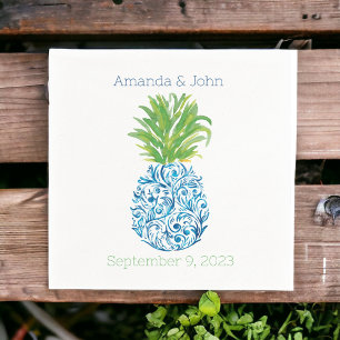 Serviette En Papier Ananas Chinoiserie Bleu Blanc Preppy Mariage