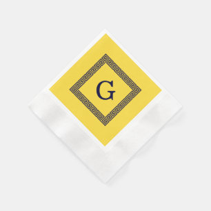 Serviette En Papier Ananas, Clé grecque bleue marine #1 Monogramme enc