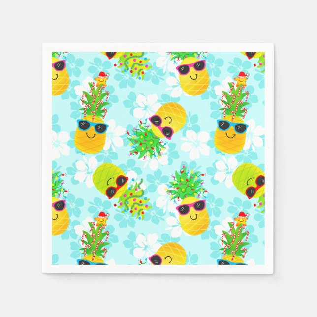 Serviette En Papier Ananas de Noël Tropical (Devant)