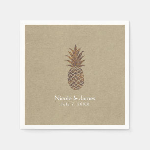 Serviette En Papier Ananas en bronze d'or Kraft Naturel Tropical