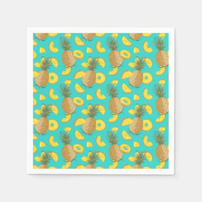 Serviette En Papier Ananas En Couleur Turquoise (Devant)