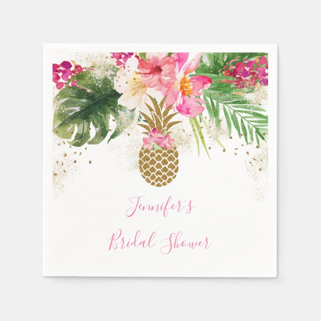 Serviette En Papier Ananas Fête des mariées florale tropicale (Devant)