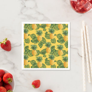 Serviette En Papier Ananas & Feuilles Tropicaux En Or