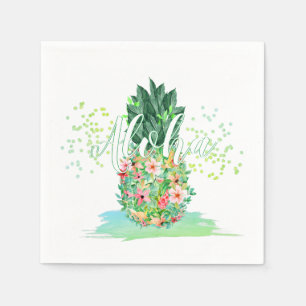 Serviette En Papier Ananas Fleurs hawaïennes tropicales ALOHA
