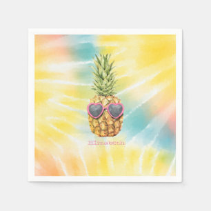 Serviette En Papier Ananas Frais, Tie-Dye Arc-en-Ciel Aquarelle