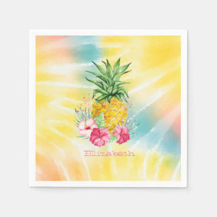 Serviette En Papier Ananas, Hibiscus Aquarelle Arc-en-ciel Tie-Dye