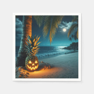 Serviette En Papier Ananas Jack-o-lanterne Sur Une Plage
