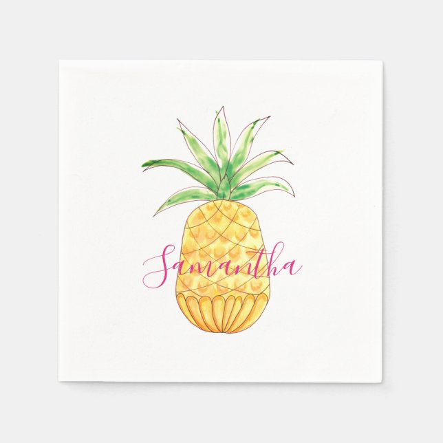 Serviette En Papier Ananas jaune personnalisé (Devant)