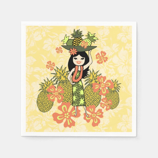 Serviette En Papier Ananas Luau Hawaiian Hula Girl (Devant)