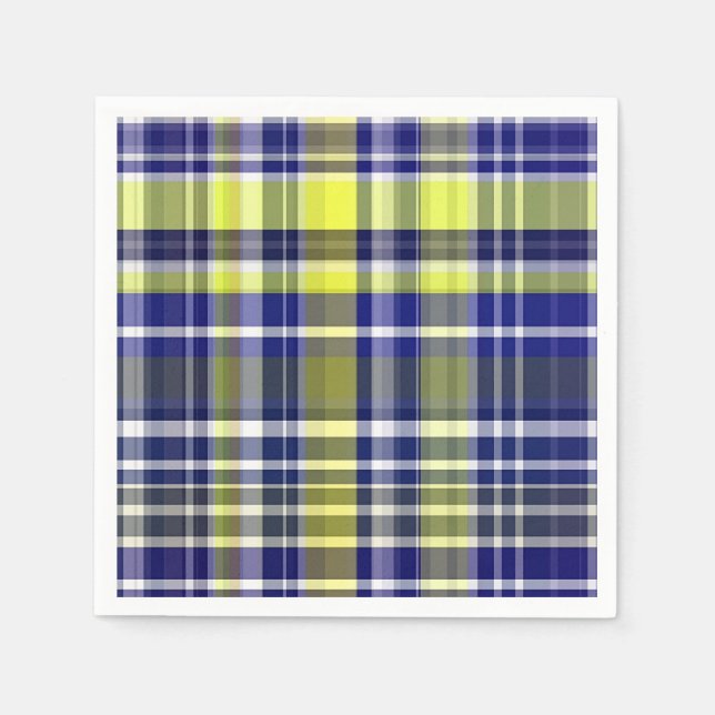 Serviette En Papier Ananas Marine Bleu Blanc Preppy Madras Plaid (Devant)