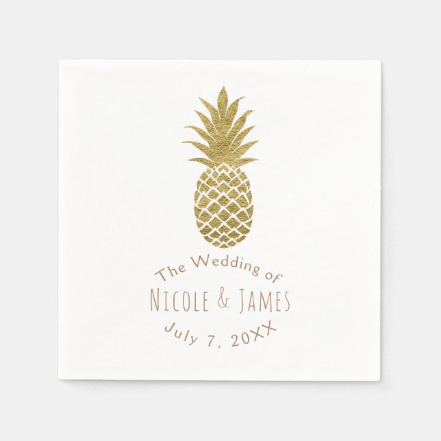 Serviette En Papier Ananas Or Blanc Moderne Chic Tropical Party (Devant)