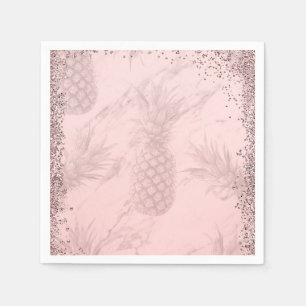 Serviette En Papier Ananas Pailleté Or Rose Fête Tropicale
