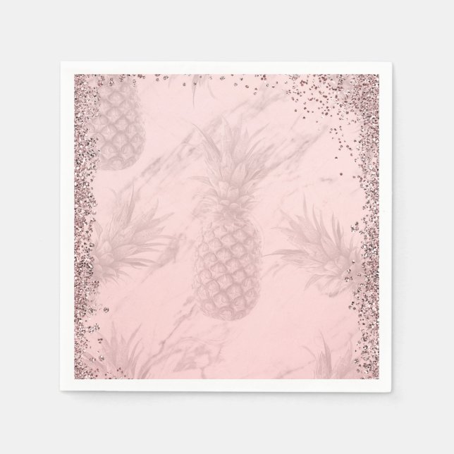 Serviette En Papier Ananas Pailleté Or Rose Fête Tropicale (Devant)