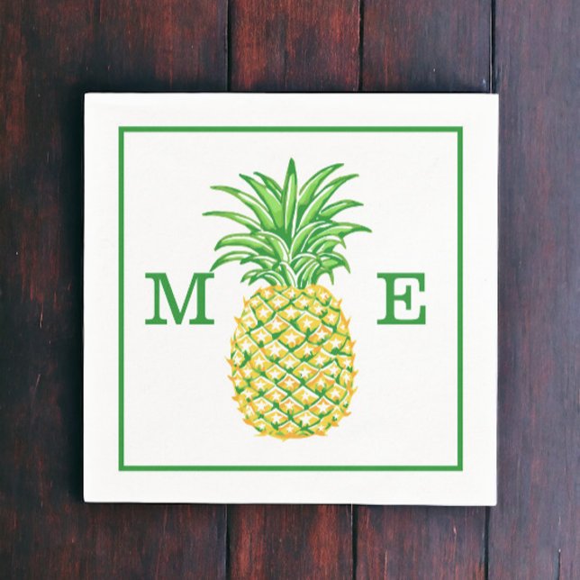 Serviette En Papier Ananas Preppy Couple Deux Monogrammes Initiaux (Créateur téléchargé)