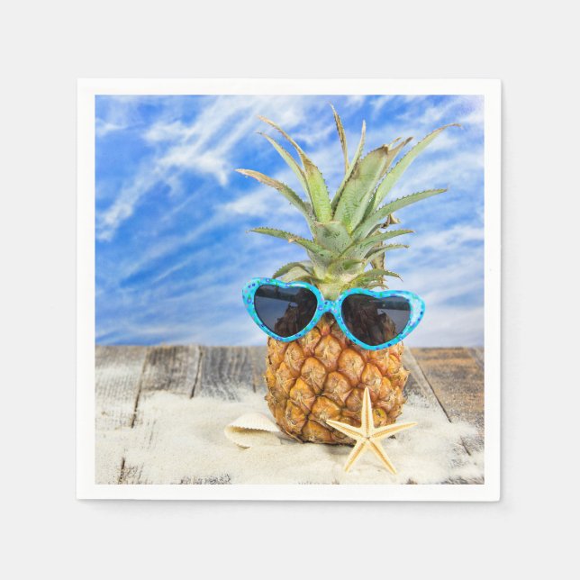Serviette En Papier ananas tropical avec lunettes de soleil (Devant)