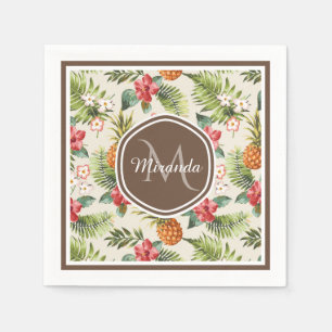 Serviette En Papier Ananas tropicale exotique Floral Monogramme Brown