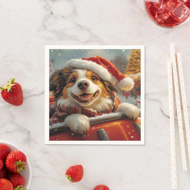 Serviette En Papier Anatolie Berger Chien Roller Dessous de verre Noël (En situation)