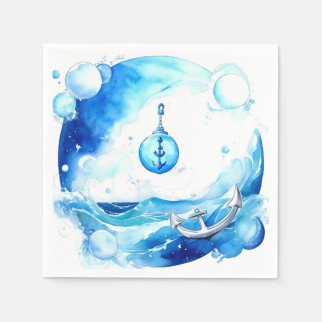 Serviette En Papier Anchored Love Nautical Boy Baby shower (Devant)