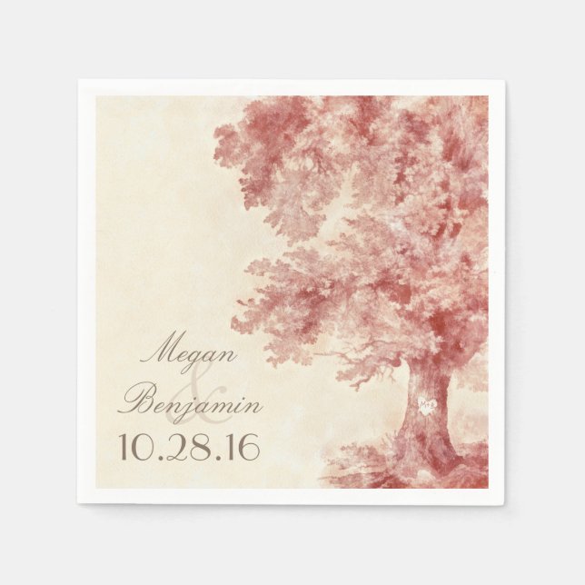 Serviette En Papier Ancien arbre couleurs rousses mariage serviettes e (Devant)