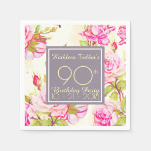 Serviette En Papier Ancien Rose 90e anniversaire Papier de fête Napki