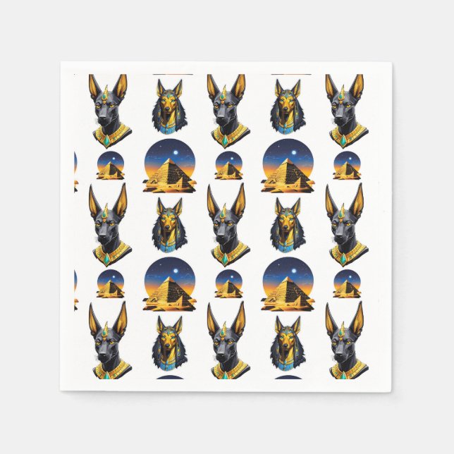 Serviette En Papier Ancienne Egypte Pyramide Anubis Motif Design (Devant)