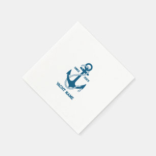 Serviette En Papier Ancrage de bateau bleu avec texte personnalisable