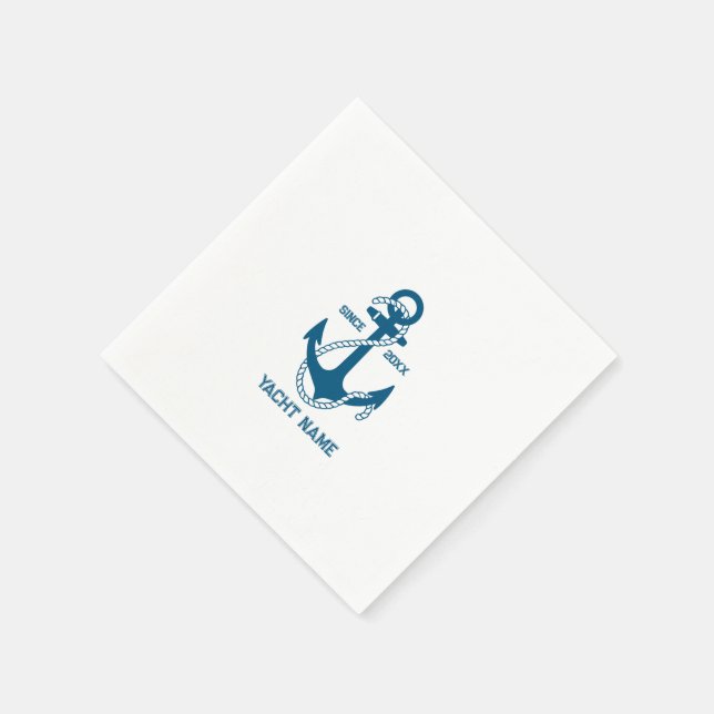 Serviette En Papier Ancrage de bateau bleu avec texte personnalisable (Coin)