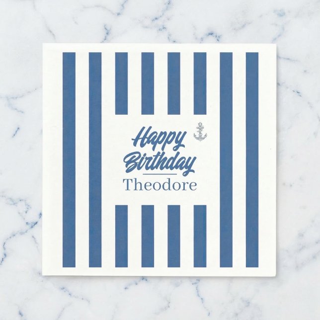 Serviette En Papier Ancrage rayé marin Anniversaire (Perfect for your nautical theme.)