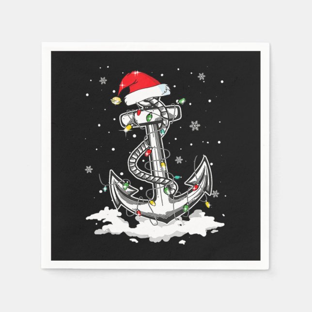 Serviette En Papier Ancre Bateau Voile Noël Santa Hat Lumières. (Devant)