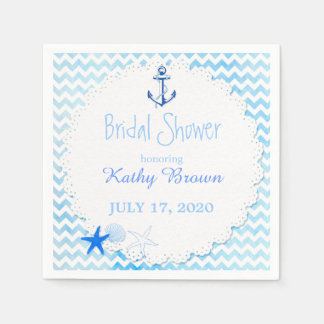 Serviette En Papier Ancre bleu Chevron Fête des mariées nautique
