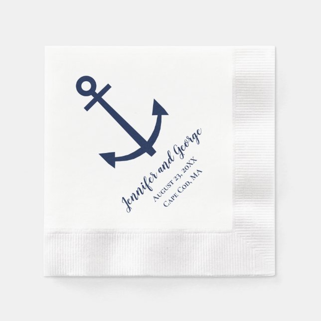 Serviette En Papier Ancre bleu marine Mariage Napkins (Devant)