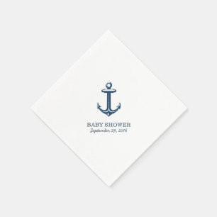 Serviette En Papier Ancre bleu marine simple Baby shower nautique