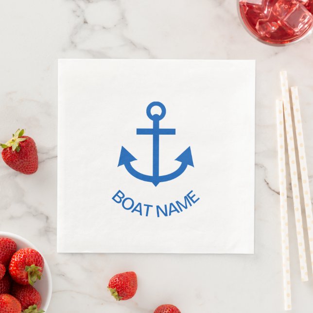 Serviette En Papier Ancre Bleu Personnalisé Votre Nom De Bateau (En situation)