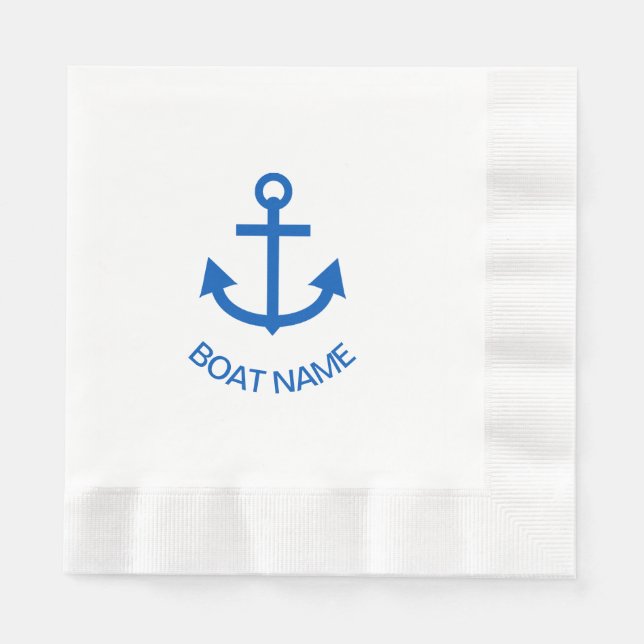 Serviette En Papier Ancre Bleu Personnalisé Votre Nom De Bateau (Devant)
