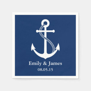 Serviette En Papier Ancre bleue marine Mariage nautique