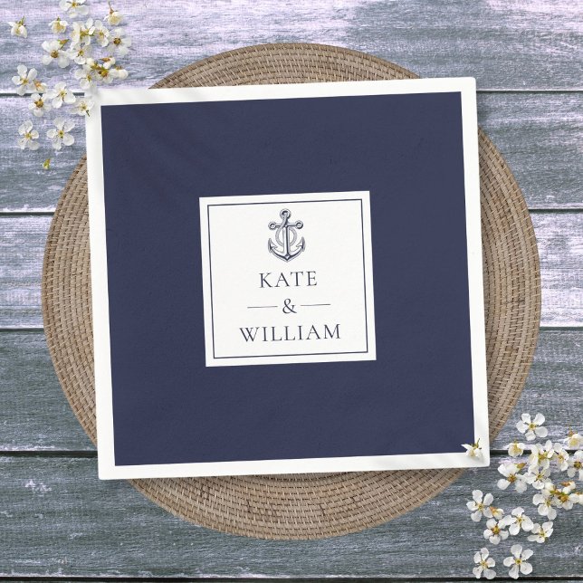 Serviette En Papier Ancre bleue marine Mariage nautique (Navy Blue Anchor Nautical Wedding Napkins)
