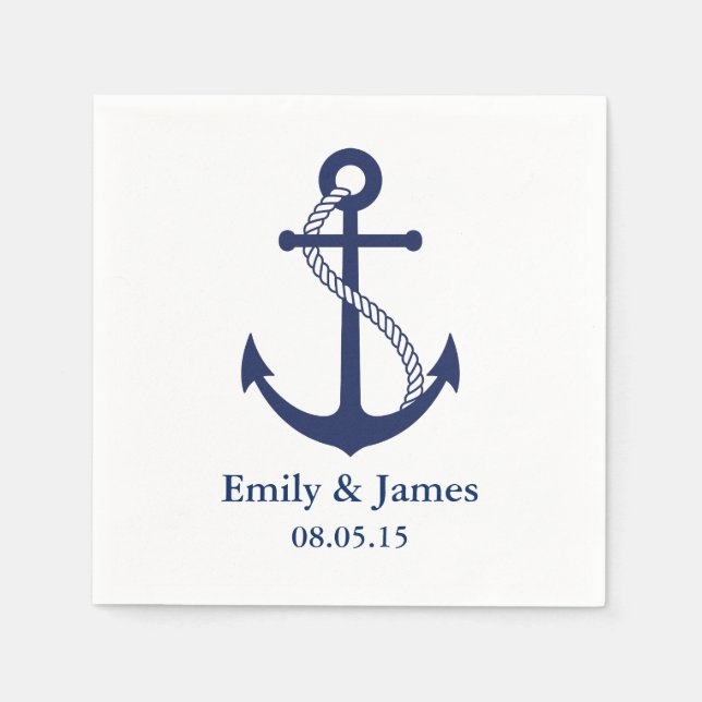 Serviette En Papier Ancre bleue marine Mariage nautique (Devant)
