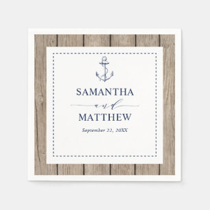 Serviette En Papier Ancre Bois rustique Mariage de marine nautique