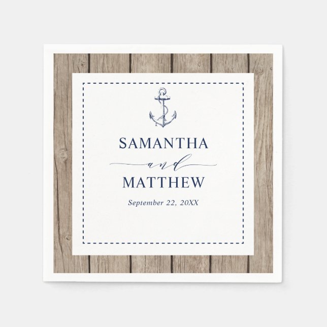 Serviette En Papier Ancre Bois rustique Mariage de marine nautique (Devant)