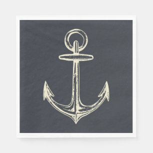 Serviette En Papier Ancre de bateau blanche vintage Fête bleu marine n