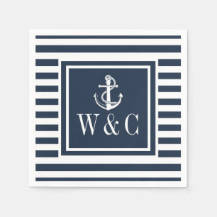 Serviette En Papier Ancre de bateau nautique monogramme rayure bleu ma