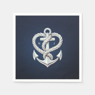 Serviette En Papier Ancre de cordes cardiaques nautiques Mariage de la